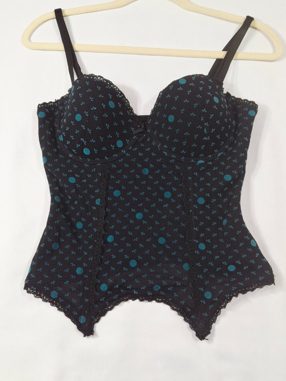 Jessica Sz L Lingerie Push-Up Bustier Plunge Cups Lace & Mesh Adj Bra Straps